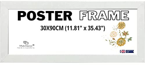 MatchLexx Modern 30x90 CM Poster Frame, Large Panoramic Size 90X30 CM Picture Frame, Board Backing, & Hanging Hardware Included Panoramic Poster Frame (30X90CM (11.81 x 35.43), WHITE)