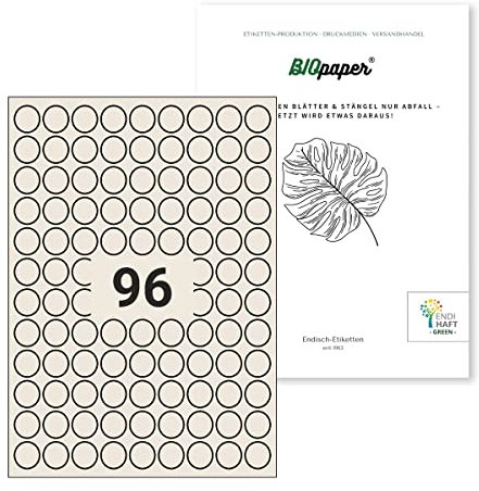 Nachhaltige Etiketten aus Bagasse Material (Rund, DIN A4) selbstklebend, bedruckbar, permanent haftende Universal Etiketten (20 mm rund, 10 Blatt)