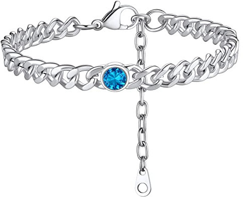 ChainsHouse Chaine de Cheville Acier Inoxydable Bracelet Cheville Femme Maille 22 cm 6mm Bracelet Pied Fille Chaîne Pied Plage Ete Vacanvce Zircon Cubique-12.décembre-Saphir Topaz