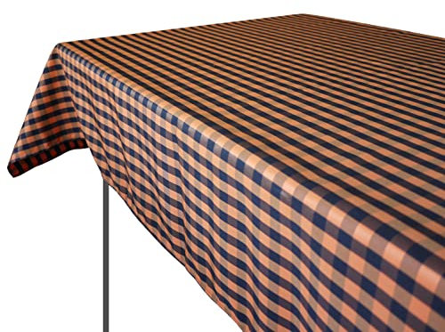 Weavric Karierte rechteckige Tischdecke, 132x290cm, waschbar Falten Fleck frei Gingham Leinen für Buffet Tisch, Picknick im Freien, Halloween, Party, Urlaub, Weihnachten, Orange und schwarz