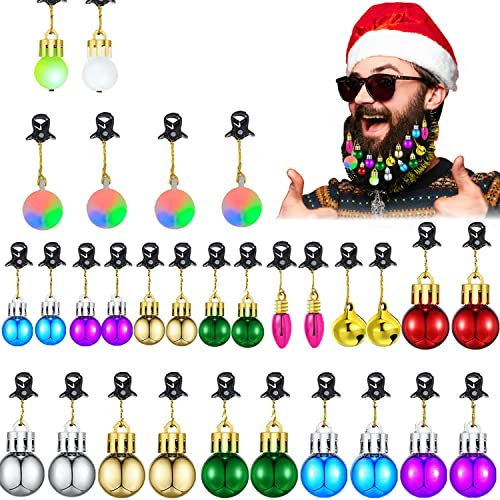 YumSur Weihnachts-Bartschmuck, Bartkugel, Ornamente, Bunte Urlaubsdekoration für Männer, 30 Stück
