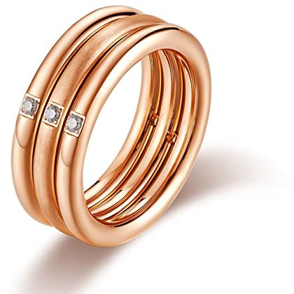 Stfery Trauringe, Titan Ring mit Zirkonia Roségold 3 Schicht 57 (18.1) Modeschmuck Jahrestagsgeschenk für Ihn