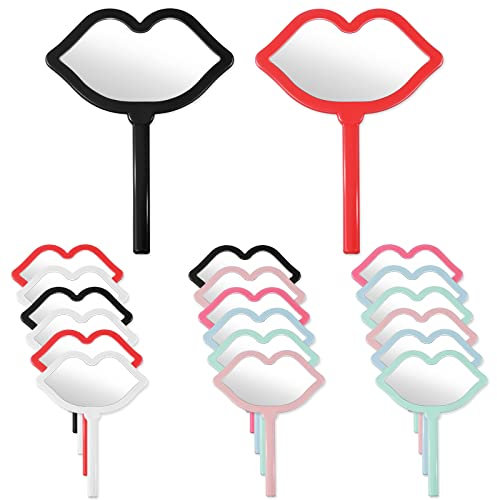 Handspiegel mit Griff, Lippenform, Handspiegel für Make-up, kompakt, tragbar, Kosmetikspiegel, kleine Spiegel, Vintage, Camping, Reisen, Make-up, für den täglichen Gebrauch, 7 Farben (20 Stück)