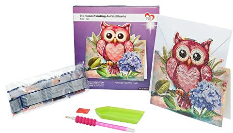 Ideen mit Herz Diamond-Painting-Aufstellkarte | 370 g/m² | 16,3 cm x 16 cm | inkl. Briefumschlag & Werkzeug (Eule)