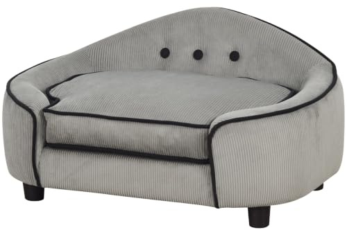PawHut Dog Sofa Soft Cushion for XS & S Size Dogs 66.5 x 45 x 35.5 cm Grey | Pet Chair Bed, Cat Sofa Couch, Washable Cover, Wooden Frame