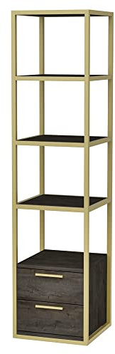 WELL HOME MOBILIARIO & DECORACIÓN Bücherregal, 100 % melaminbeschichtete Spanplatte, Dunkelgold, Grau