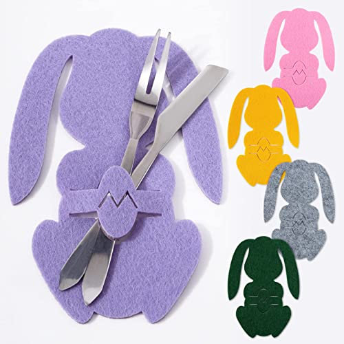 BOFUNX 5 Stücke Ostern Bestecktasche Filz Osterhase Besteckbeutel Besteckhalter Tischdeko Osterdeko Partydeko