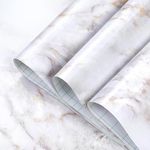 Homein Möbelfolie Selbstklebend Folie Klebefolie Möbel Marmor Vinyl Dekorfolie für Möbelrenovierun Bad Küchen Schränke Wasserdicht Abnehmbare Granit Weiß Gold 90 x 200 cm