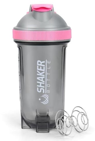 VECH Protein Shaker Bottle, 16oz Clear Shaker Cup, GYM Shake Bottle for Shakes with Protein Shaker Ball, Innovative Design for Effective Mixing (Pink)