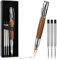 Personalisierter Geschenk Kugelschreiber, Bolt Action Pen Druckkugelschreiber mit 6 Auswechselbare Mine, Business Office 0.5mm Einziehbaren tragbarer Zarter Signatur Tactical Pen(Holzmaserung)