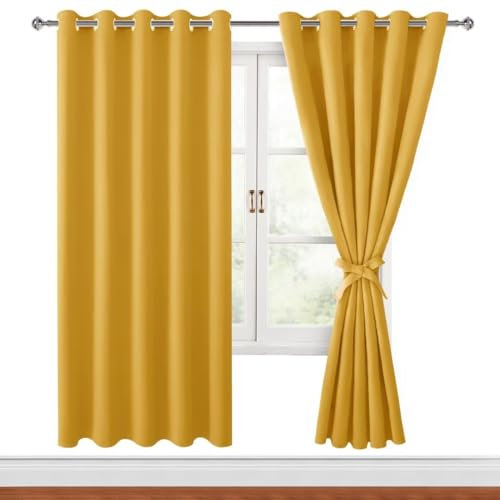 Hiasan Verdunklungsvorhänge Gardinen mit Ösen,Gelb Blickdicht Vorhänge,2 Stück,167 x 183 cm (Breite x Höhe),weiche Schiebevorhänge für Schlafzimmer,Wohnzimmer usw.