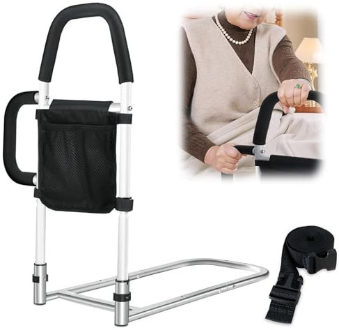 Ceither Aufstehhilfe Bett für Senioren, Aufstehhilfe mit 2 Handläufe & Aufbewahrungstasche, Bettgitter Rausfallschutz um Sicher in Oder aus Dem Bett zu Kommen, für ältere, Schwangere Frauen