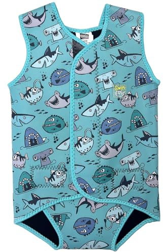 Swim Cosy Combinaison de plongée pour bébé/tout-petit avec UPF50 – Design enveloppant en néoprène pour garçons/filles de 0 à 3 ans – Licornes, dinosaures, canards (requins heureux, taille M 6 à 18