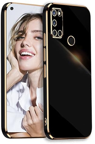 POUHYE Handyhülle für Samsung Galaxy A21S Hülle Original, Mädchen Galvanisierte Kameraschutz Weich TPU Silikon Schutzhülle Ultra Dünn Case Stoßfeste Hülle für Samsung Galaxy A21S Schwarz