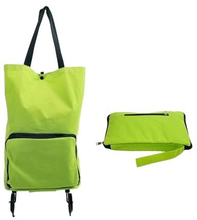 GVSAVY 1pcs Green Folding Trolley Bag, Foldable Supermarket Shopping Cart, Waterproof Practical Shopping Bag, Grocery Bag Cart, Portable Oxford Cloth Tote Bag