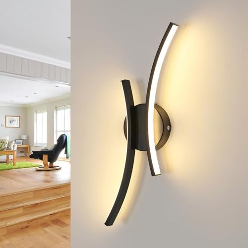 Goeco LED Wandleuchte Innen, 20W 44 CM Modern LED Wandlampe Schwarz aus Acryl, 3000K Warmes Licht Wandlicht Gebogene Design Lampen Wandbeleuchtung für Wohnzimmer, Schlafzimmer, Treppen, Flur