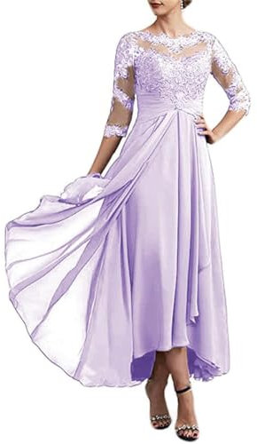SAMHO Vestido formal de encaje con mangas 3/4 para madre de la novia, vestido formal de fiesta de noche para boda, Lila, 46