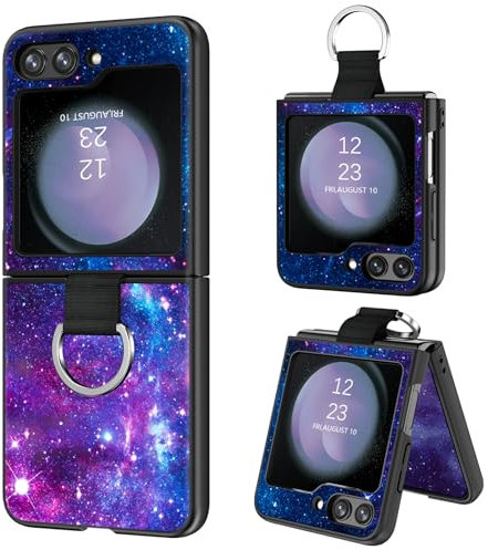 BENTOBEN for Samsung Z Flip 5 Case with Ring, Glow in the Dark Nebula Galaxy Pattern Slim Silicone Flexible Bumper Protective Phone Case