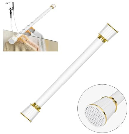 Usknxiu Spannstange Duschstange Vorhangstangen Netzvorhangstangen ausziehbar Badezimmer rostfrei Fensterspannstange, weiß (mit Vorhangringen),32mm,260~350cm