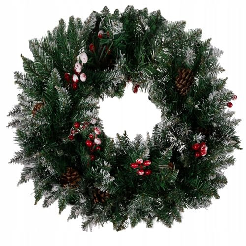 45 cm Weihnachtskranz Dick Weihnachtsdeko Grün Weiß Tannenzweige mit Kunst Schnee - Tannen Girlande- Weihnachten, weihnachtsdeko aussen, innen, amerikanisch