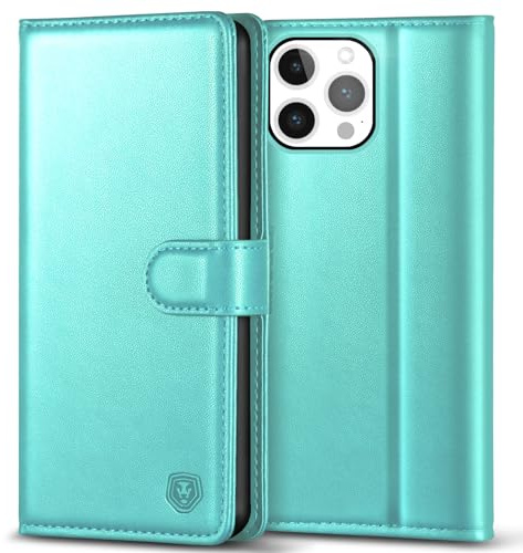 Kuafcase Compatible for iPhone 14 Pro Max Case with 4 Card Slots Magnetic Closure Kickstand Shockproof Protective Phone Case Compatible for iPhone 14 Pro Max - Ice Green