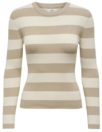 Maglione a Righe a Manica Lunga da Donna Maglia a Coste Maglione a Maglia Base JDYPLUM, Colore:Beige, Taglia:M