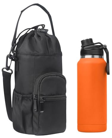 SAVOSWEET Sac à Bouteille 40oz Porte-Bouteille Isotherme avec Bandoulière Ajustable, Sac Fourre-Tout avec Poche pour Téléphone, Sac Porte-Bouteille d'eau pour Sport Voyage Randonnée Camping (Noir)