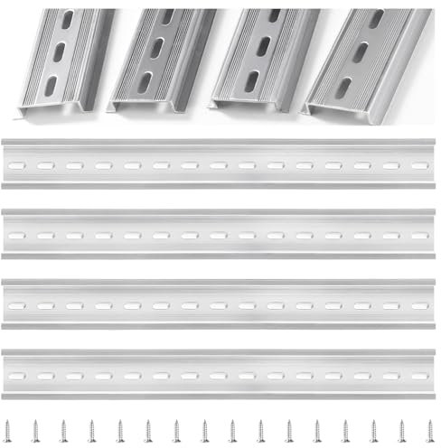 VooGenzek 4 Pièces Rail DIN en Aluminium, Montage en Forme de U, avec 16 Pièces Vis, pour Bornes et Contacteur, 35*300 mm