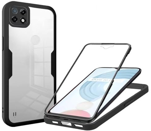 Belzsxy Funda Compatible con OPPO Realme C21 Carcasa,360 Grados con Protector de Pantalla Integrado,Robusto Doble Cara Bumper Caso Transparent Case para OPPO Realme C21,Negro