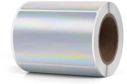 YIKIADA Holographic Silver Thermoaufkleber Vinyl 50 × 76 mm Rolle Rechteckig Selbstklebend Adressaufkleber Wasserfest Holografische Etiketten für Logo Barcode QR Code Office Home 200 Stück