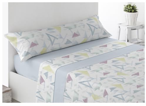 Acomoda Textil – Juego Sábanas Microfibra Cama Individual y Matrimonio, Bajera Ajustable, Encimera y Funda Almohada. Sábanas Estampadas Cómodas y Suave para Verano-Invierno. Arbeca Azul, Cama 150 cm