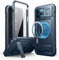 Dexnor Magnetic Bumper Case for iPhone 12 Pro Max, MagSafe Comapitble, Heavy-duty Shockproof Full-body Rugged Protective Cover with Kickstand & Camera Cover & Screen Protector - Navy Blue