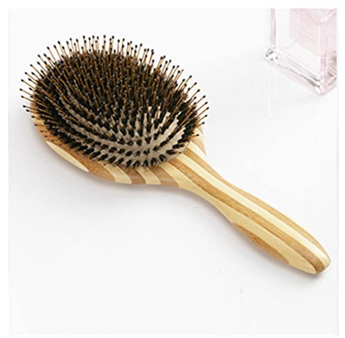 Peine Bambú Cepillo de pelo Herramientas de salón Redondo Jaar Bristles Bambú Peine Masaje Peine de Peinado for Chicas Cuidado de la belleza del cabello Peine Alisador De Cabello(Boar mix nylon)