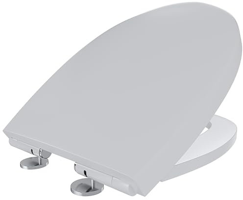 Sedile WC Copriwater Tavoletta UNIVERSALE Rapido Montaggio Con Soft Close Chiusura Ammortizzata Adatta Per Tutti i WC Standard Facile Da Pulire In Plastica Antibatterica 458 x 370 Mm Bianco (O)