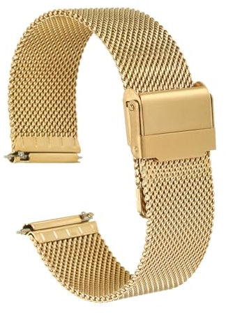 QUARKZMAN Uhrenarmband Mesh Edelstahl 21 mm Ersatz Metall Armband Edelstahlarmband mit Schnellverschluss Uhrenarmbänder Ersatzband Verstellbarer Gütelschnalle für Damen Herren, Gold