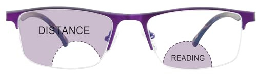 FONHCOO Bifokale Halbrandbrille Lesebrille Damen Herren, Blaulichtfilter Brille Damen Computer-Lesebrille mit Federscharnier Anti-Überanstrengung der Augen (Lila 2.0)