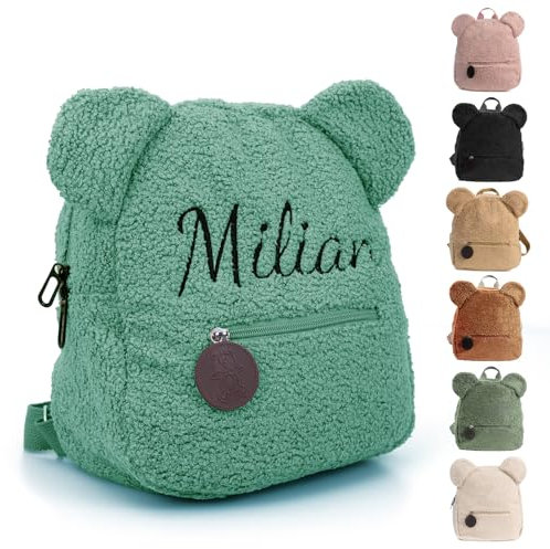 Generisch Personalisierte Kinder Rucksack, Gestickt Kindergartenrucksack Mädchen Und Jungen, Teddy Rucksack Kleinkind Mit Namen Mini Baby Rucksack Kita Und Kindergarten (Grün)