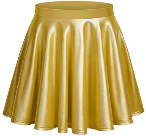 Aomig Donna Lucido Metallico Liquido Mini Gonna, Gonna Corta Gonna Svasata a Pieghe Gonna, Minigonna Metallica Gonna A-Line, Festa Cosplay Gonna a Vita Alta Gonna Performante Gonne da Carneval(Oro-L)