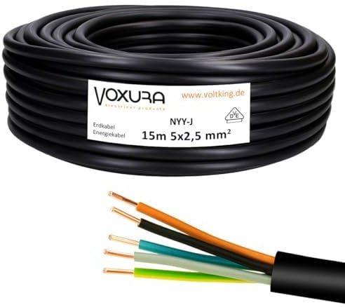NYY-J 5x2,5 mm² 15m Ring Erdkabel Stromkabel Verlegung im Freien Erdreich Kupfer