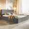 MOTIVENA Boho Polsterbett 180x200 mit Bettkasten, mit Stauraum, Bett Kopfteil Boucle, ohne Matratze, Bett Boucle, Grau Anthrazit