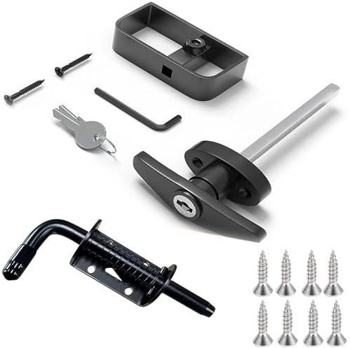 Shed Door Latch T-Handle Lock Set, 4.5 Shank, 2 Keys and 2 Packs, 5 Spring Loaded Cylinder Latch, Use for Sheds, Barn Doors, Chicken Coops, Playhouses