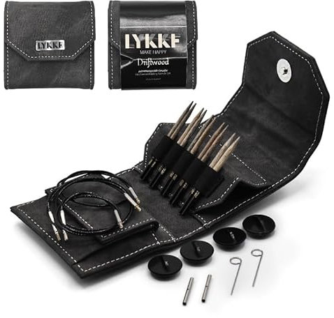 Lykke - 8,9 cm Treibholz austauschbare Nadeln Starter-Set, graue Denim-Tasche