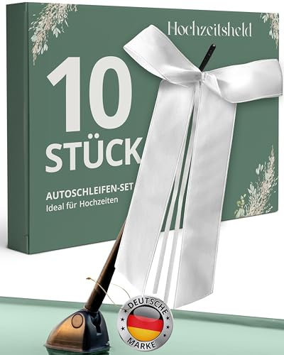 HOCHZEITSHELD Autoschmuck Hochzeit 10 Hochzeitsschleifen fürs Auto - Stabile weiße Schleifen Hochzeit perfekt geeignet als Hochzeit-Autoschleifen oder Gastgeschenk Hochzeit - Auto Deko-Hochzeit weiss