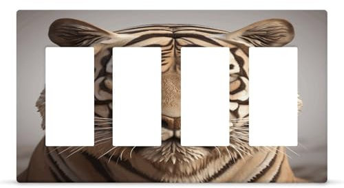 Plaque d'interrupteur à 4 interrupteurs - Tête de tigre 3D imprimée - 4 interrupteurs - Plaque murale décorative - Dimensions : 12,9 x 21,1 cm