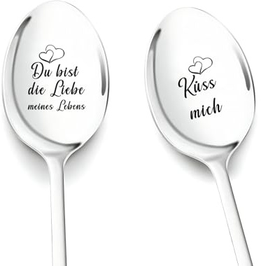 Valentinstag Paare Geschenk für Sie ihn Ich Liebe Dich Geschenke 2 Stück Kaffeelöffel mit Gravur - Du bist die Liebe meines Lebens Geschenke für Freundin Paare Frauen Männer zum Geburtstag Jahrestag