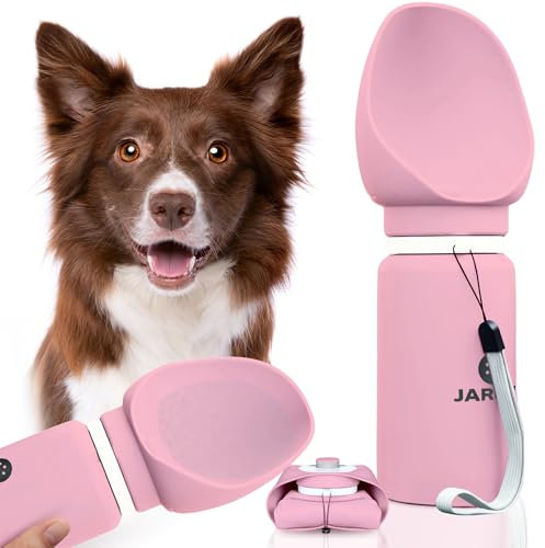 JARUKI® Bebedero Perro Antigoteo Plegable Silicona 550 ml | Botella Agua Perro Higiénica y Fácil de Limpiar | Accesorios Perros para Viaje y Paseos | Mantiene Agua Limpia | Botella Limpia Pipi (Rosa)