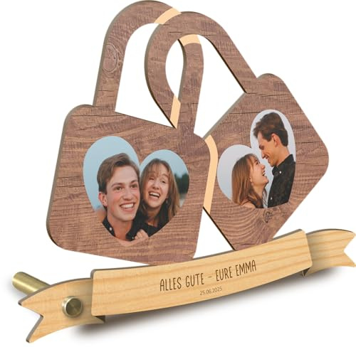 GENERISCH Schlösser Holzbild Foto Geschenk Personalisiert - Geschenk Für Freundin, Valentinstag Geschenke Für Frauen, Fotomosaik, Ich Liebe Dich Geschenke, Wanddekoration