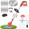 Garden Strimmer Cordless with Blades, Grass Trimmer Electric Telescopic Brush Cutter Lightweight with Battery & Charger, 90° Head Rotation, Metal Blade Strimmer for Garden Clearing Weeds Flower Trees