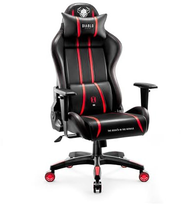 Diablo Chairs Gaming-Stuhl X-One 2.0 Kleiner Drehstuhl Ergonomischer Stuhl Mit Kopfstütze Und Lendenkissen Öko-Leder HDS Tilttech System HR-Schaumfüllung 64x33x120 cm Schwarz-Rot