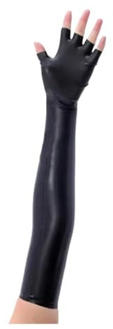LIXIAAOOKWEDG Cosplay-Latex-Handschuhe, lang, offene Finger, Größe S-XXL, Schwarz, XXL, Schwarz , 48